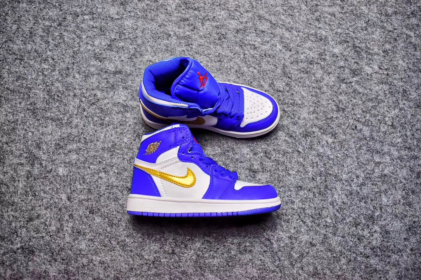 Air Jordan 1 Blue White Gold Shoes For Kids - Click Image to Close